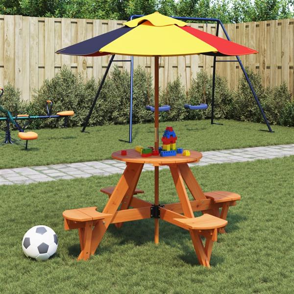 Grote foto vidaxl picknicktafel voor 4 kinderen met parasolgat rond vurenhout tuin en terras tuinmeubelen