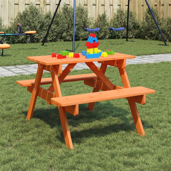Grote foto vidaxl picknicktafel voor 4 kinderen met parasolgat massief vurenhout tuin en terras tuinmeubelen