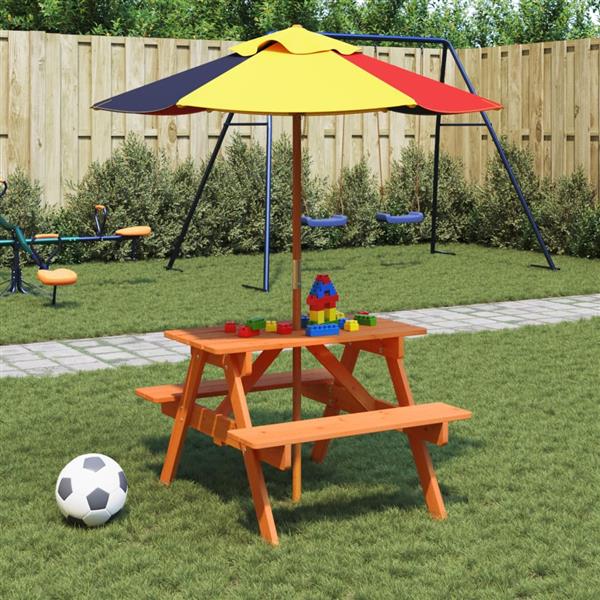 Grote foto vidaxl picknicktafel voor 4 kinderen met parasolgat massief vurenhout tuin en terras tuinmeubelen