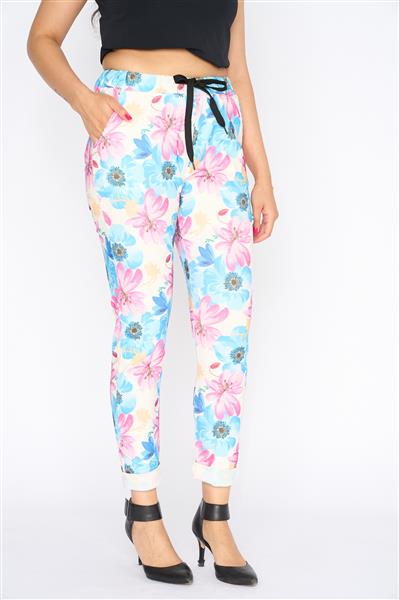 Grote foto dames skinny broek artflow met bloemenprint 21078 kleding dames broeken en pantalons