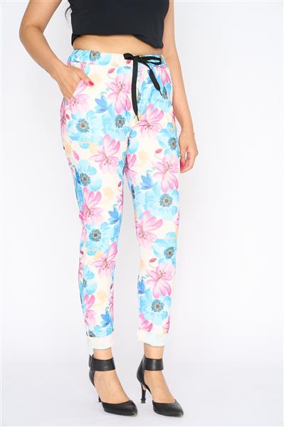 Grote foto dames skinny broek artflow met bloemenprint 21078 kleding dames broeken en pantalons
