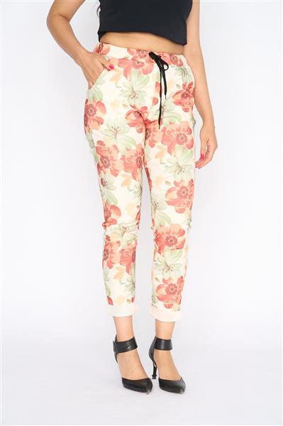 Grote foto dames skinny broek artflow met bloemenprint 21078 kleding dames broeken en pantalons