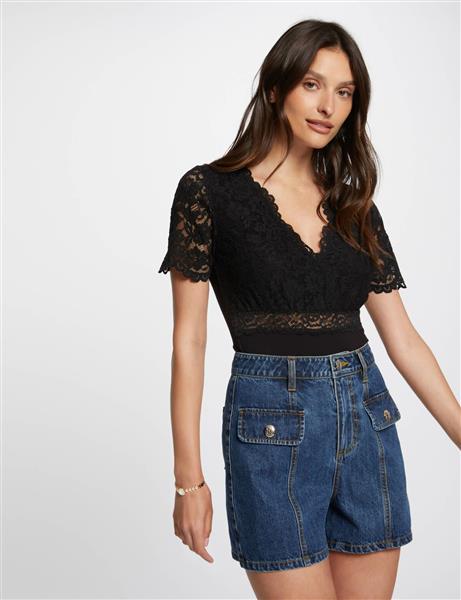 Grote foto short sleeved lace body 242 dria black kleding dames t shirts