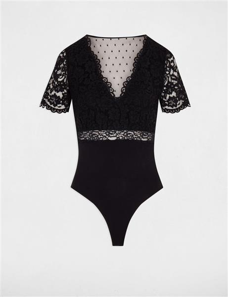 Grote foto short sleeved lace body 242 dria black kleding dames t shirts