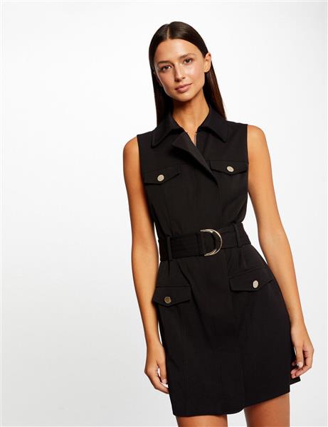 Grote foto waisted zipped and belted dress 232 rafik black kleding dames overige kledingstukken