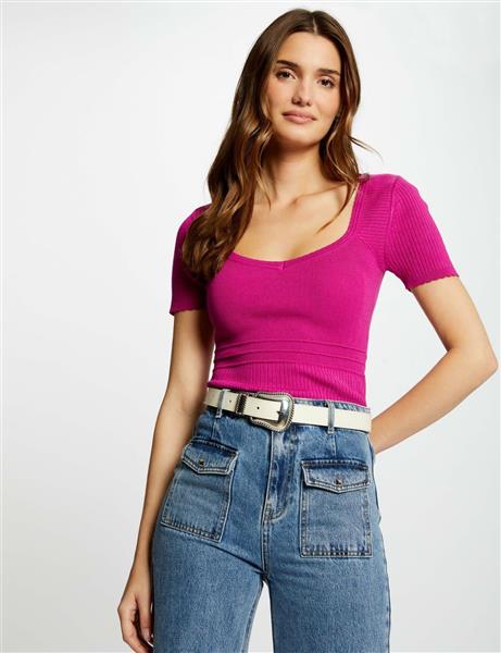 Grote foto ribbed jumper with v neck 242 manifi dark pink kleding dames t shirts