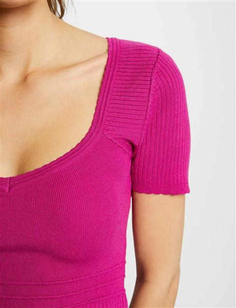 Grote foto ribbed jumper with v neck 242 manifi dark pink kleding dames t shirts