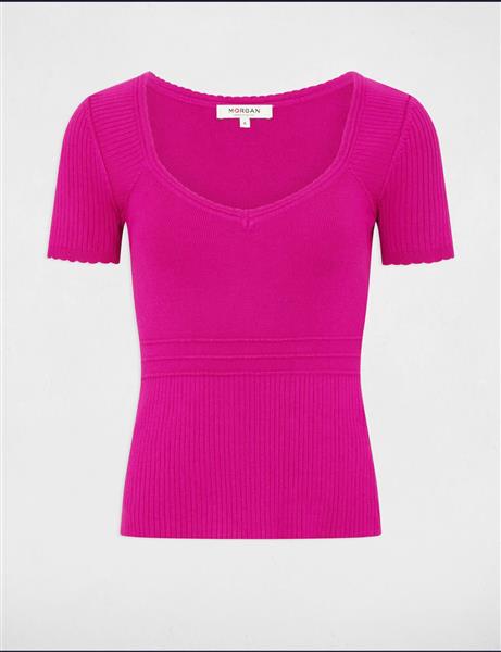Grote foto ribbed jumper with v neck 242 manifi dark pink kleding dames t shirts