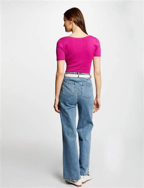 Grote foto ribbed jumper with v neck 242 manifi dark pink kleding dames t shirts
