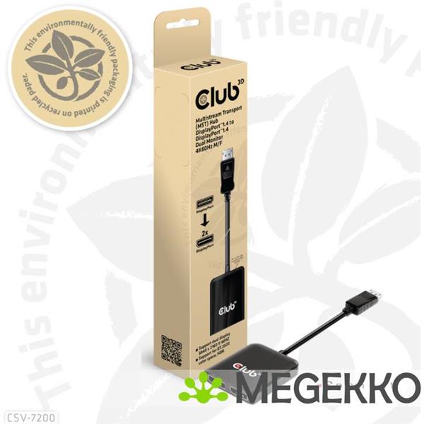 Grote foto club3d csv 7200 video splitter displayport 2x displayport computers en software overige computers en software