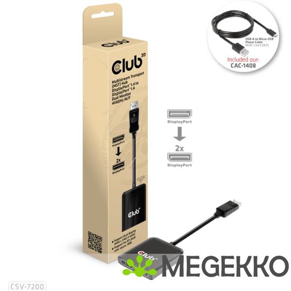 Grote foto club3d csv 7200 video splitter displayport 2x displayport computers en software overige computers en software