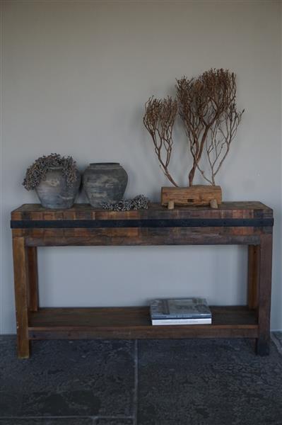 Grote foto hakblok kookeiland oud teak h78 x b130 x d30 cm huis en inrichting woningdecoratie
