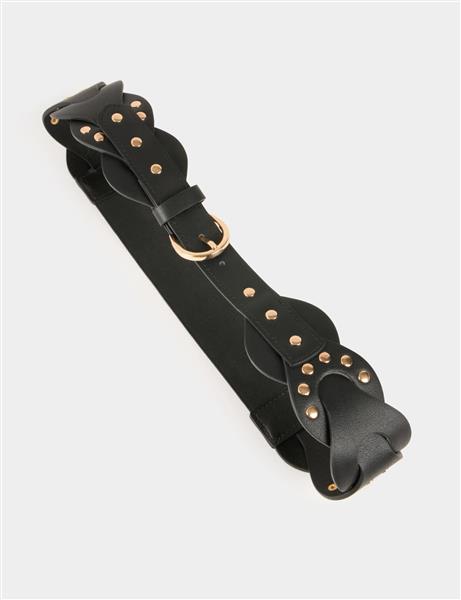 Grote foto elasticised belt with studs 242 3maro bruin kleding dames riemen