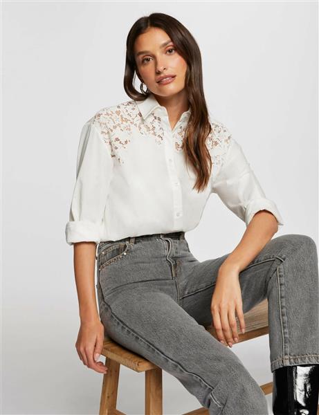Grote foto shirt met lange mouwen 242 cgrap ecru kleding dames blouses