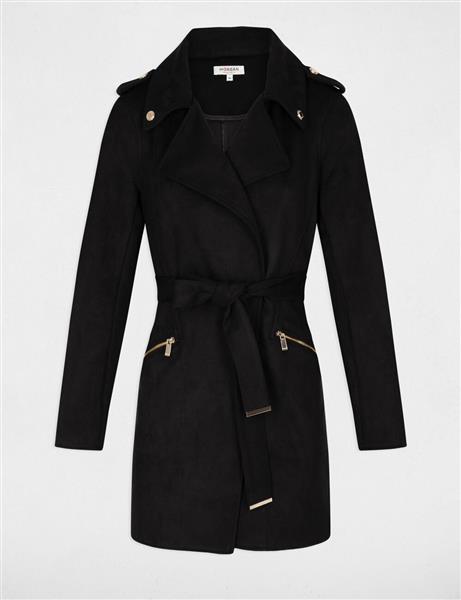 Grote foto belted long suede coat 242 garia black kleding dames overige kledingstukken