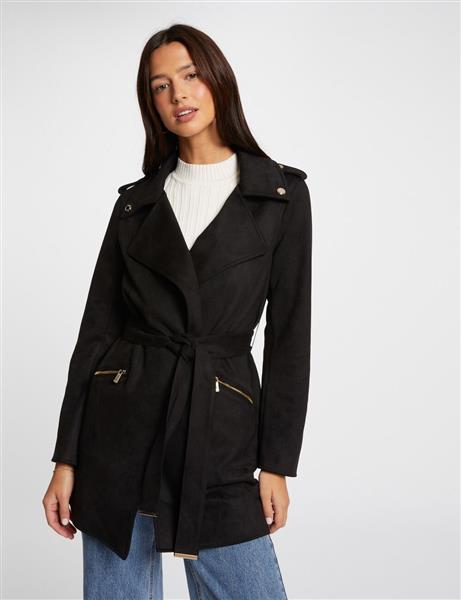 Grote foto belted long suede coat 242 garia black kleding dames overige kledingstukken