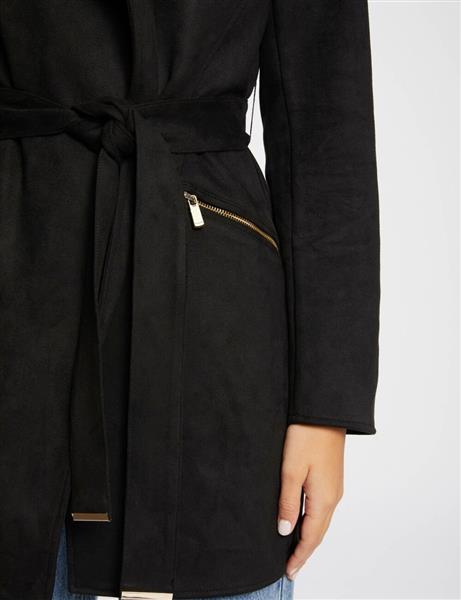 Grote foto belted long suede coat 242 garia black kleding dames overige kledingstukken