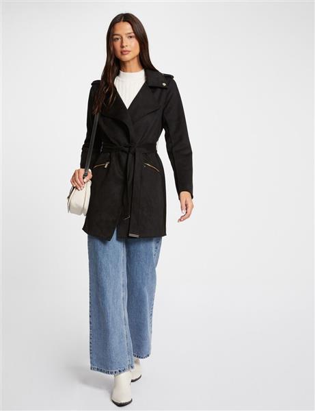 Grote foto belted long suede coat 242 garia black kleding dames overige kledingstukken