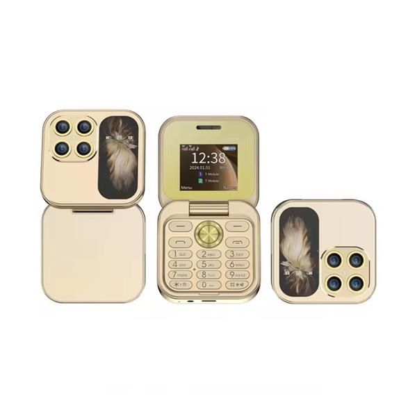 Grote foto i17 mini vouwbare telefoon 1.77 inch hd scherm dual sim 1000mah batterij goud telecommunicatie mobieltjes