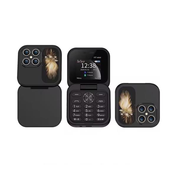Grote foto i17 mini vouwbare telefoon 1.77 inch hd scherm dual sim 1000mah batterij zwart telecommunicatie mobieltjes