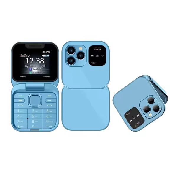 Grote foto i16 pro mini vouwbare telefoon 1.77 inch hd scherm dual sim 1000mah batterij blauw telecommunicatie mobieltjes
