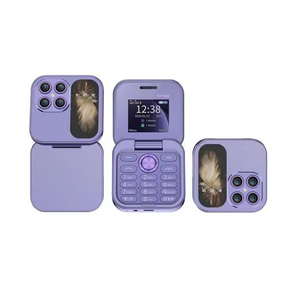 Grote foto i17 mini vouwbare telefoon 1.77 inch hd scherm dual sim 1000mah batterij paars telecommunicatie mobieltjes