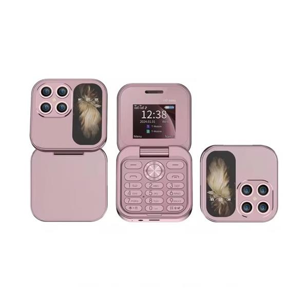 Grote foto i17 mini vouwbare telefoon 1.77 inch hd scherm dual sim 1000mah batterij roze telecommunicatie mobieltjes