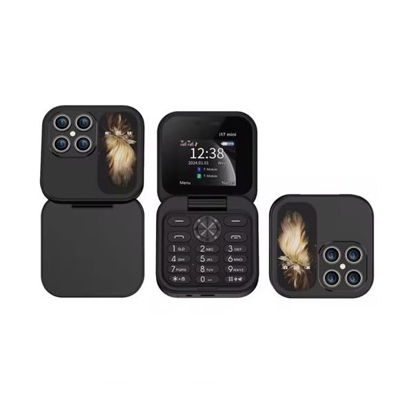 Grote foto i17 mini vouwbare telefoon 1.77 inch hd scherm dual sim 1000mah batterij zwart telecommunicatie mobieltjes