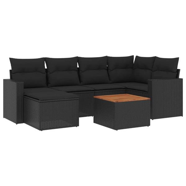 Grote foto vidaxl 7 delige loungeset met kussens poly rattan zwart tuin en terras tuinmeubelen