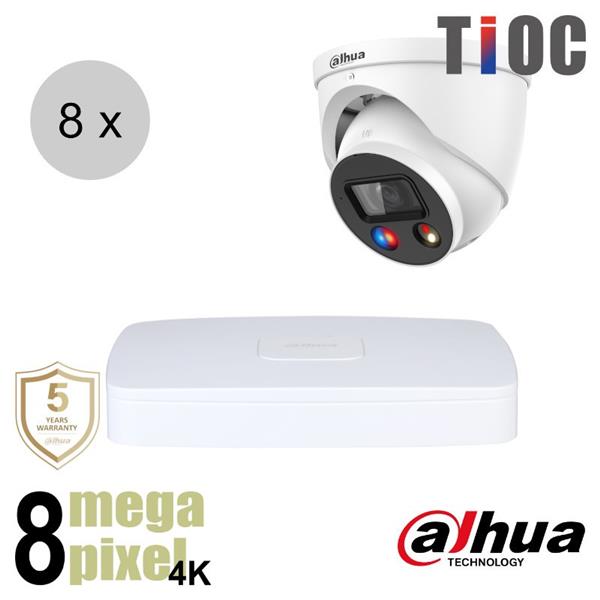 Grote foto dahua 4k ip cameraset tioc 8 turret dome camera actieve afschrikking 2.8mm 30m ips88dt audio tv en foto videobewakingsapparatuur