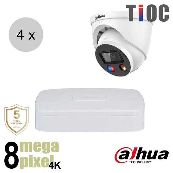 Grote foto dahua 4k ip cameraset tioc 4 turret dome camera actieve afschrikking 2.8mm 30m ips48dt audio tv en foto videobewakingsapparatuur