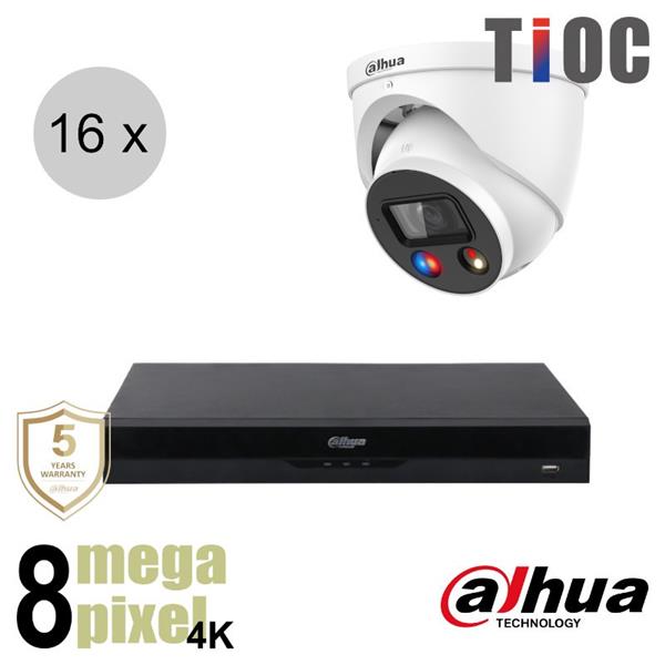Grote foto dahua 4k ip cameraset tioc 16 turret dome camera actieve afschrikking 2.8mm 30m ips168 audio tv en foto professionele video apparatuur