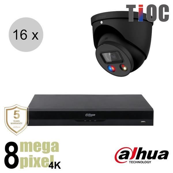 Grote foto dahua 4k ip cameraset tioc 16 turret dome camera actieve afschrikking 2.8mm 30m ips168 audio tv en foto videobewakingsapparatuur