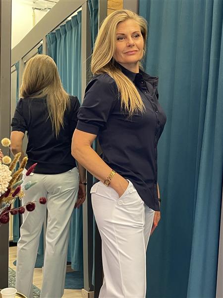 Grote foto travelstof blouse korte mouwen 2270 dark blue kleding dames blouses