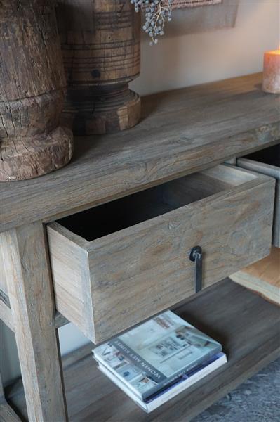 Grote foto oude houten sidetable h86 x b190 x d46 cm huis en inrichting woningdecoratie