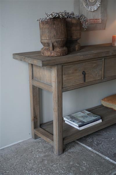 Grote foto oude houten sidetable h86 x b190 x d46 cm huis en inrichting woningdecoratie