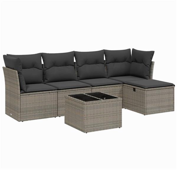 Grote foto vidaxl 6 delige loungeset met kussens poly rattan grijs tuin en terras tuinmeubelen