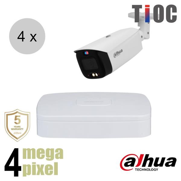 Grote foto dahua 4mp ip cameraset tioc 4 bullet camera actieve afschrikking motorzoom 40m ips44db audio tv en foto videobewakingsapparatuur
