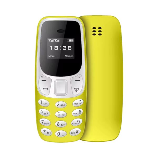 Grote foto bm10 mini telefoon 0.66 inch hd scherm dual sim dumphone gsm geel telecommunicatie mobieltjes