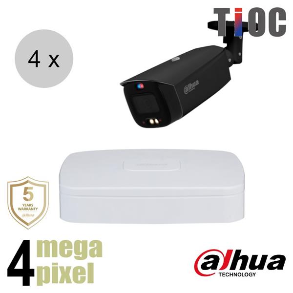 Grote foto dahua 4mp ip cameraset tioc 4 bullet camera actieve afschrikking motorzoom 40m ips44db audio tv en foto videobewakingsapparatuur