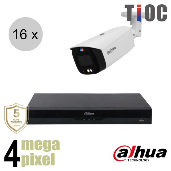 Grote foto dahua 4mp ip cameraset tioc 16 bullet camera actieve afschrikking motorzoom 40m ips164 audio tv en foto videobewakingsapparatuur
