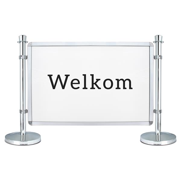 Grote foto afzetpalen met banner beursscherm zakelijke goederen winkel en inventaris