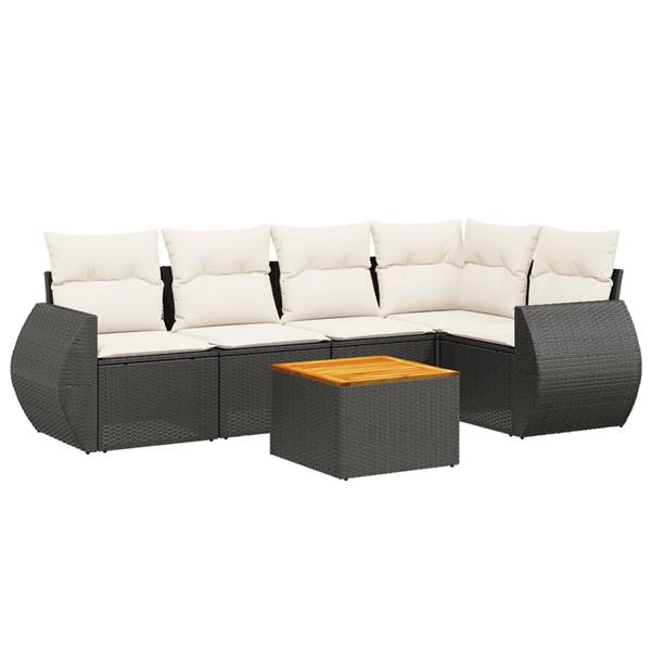 Grote foto vidaxl 6 delige loungeset met kussens poly rattan zwart tuin en terras tuinmeubelen