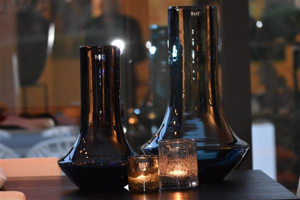 Grote foto cilinder vaas dik lichtblauw met bubbels h13x d11 huis en inrichting woningdecoratie