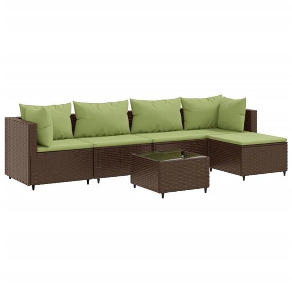 Grote foto vidaxl 6 delige loungeset met kussens poly rattan bruin tuin en terras tuinmeubelen