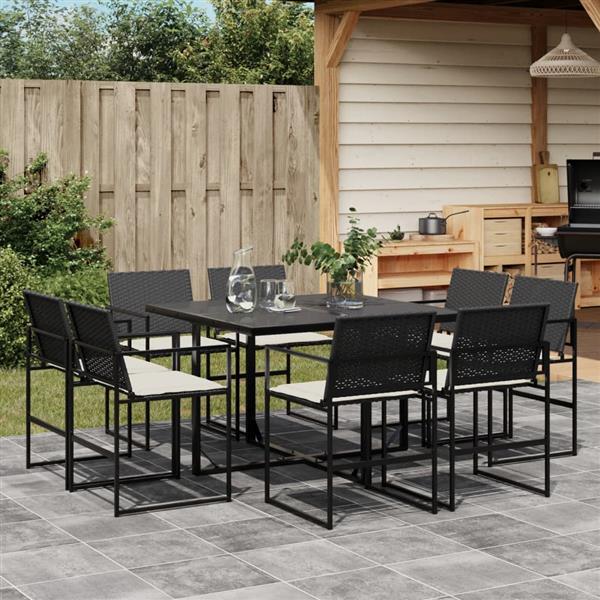 Grote foto vidaxl 9 delige tuinset poly rattan zwart tuin en terras tuinmeubelen