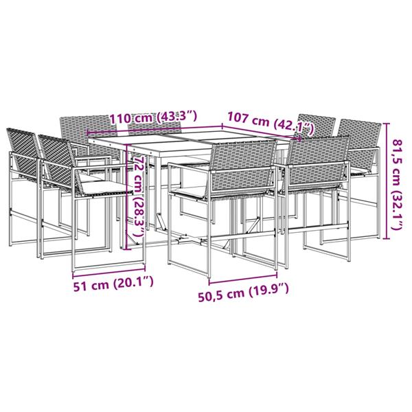 Grote foto vidaxl 9 delige tuinset poly rattan zwart tuin en terras tuinmeubelen