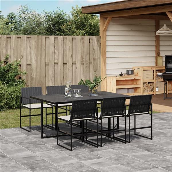 Grote foto vidaxl 7 delige tuinset met kussens poly rattan zwart tuin en terras tuinmeubelen