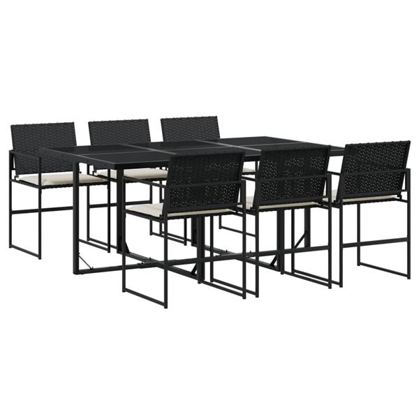 Grote foto vidaxl 7 delige tuinset met kussens poly rattan zwart tuin en terras tuinmeubelen