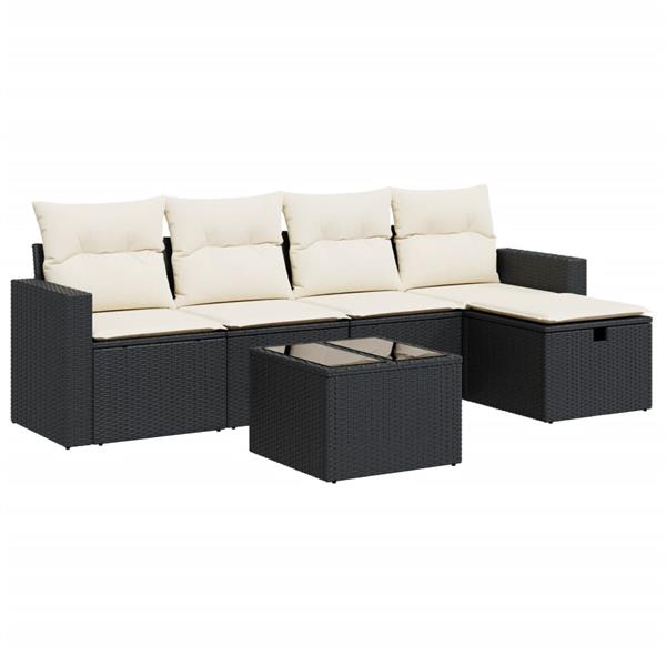 Grote foto vidaxl 6 delige loungeset met kussens poly rattan zwart tuin en terras tuinmeubelen